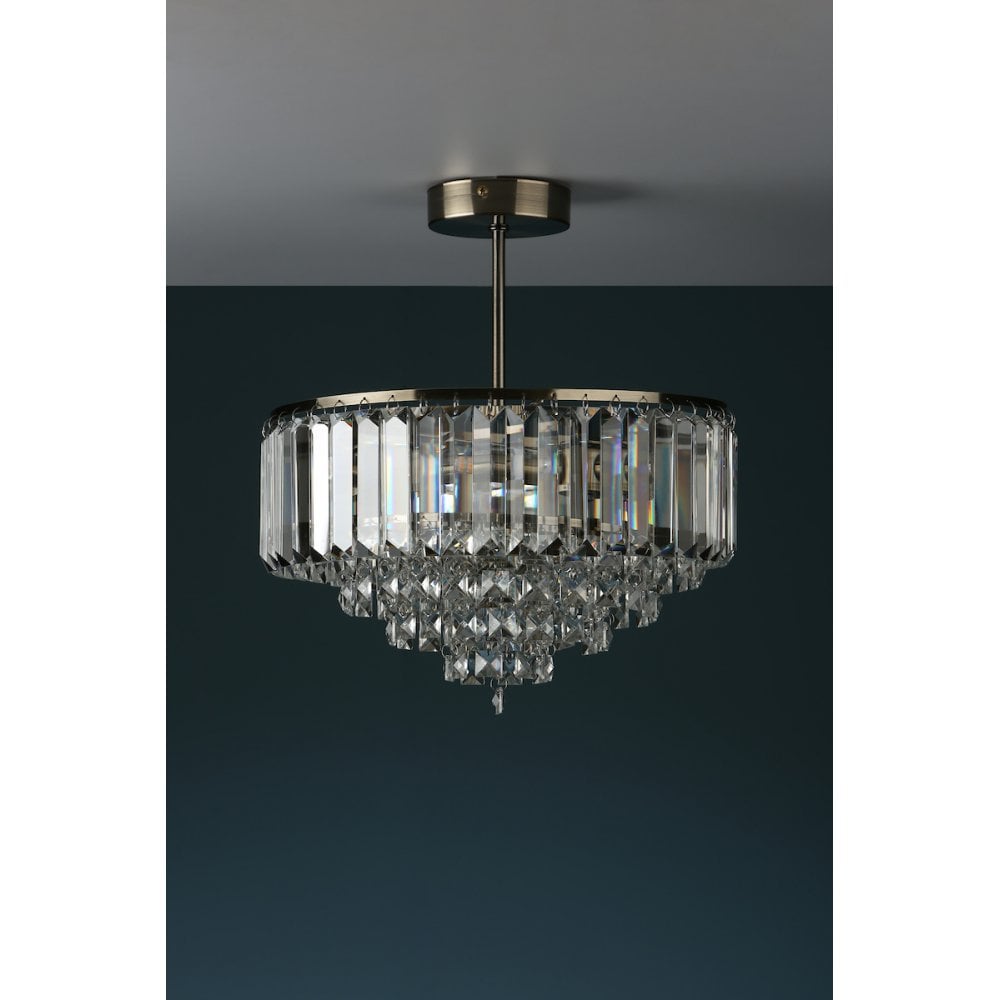 Vienna 3 Light Semi Flush Ceiling Light In Antique Brass Finish And Crystal Glass LA3599070-Q
