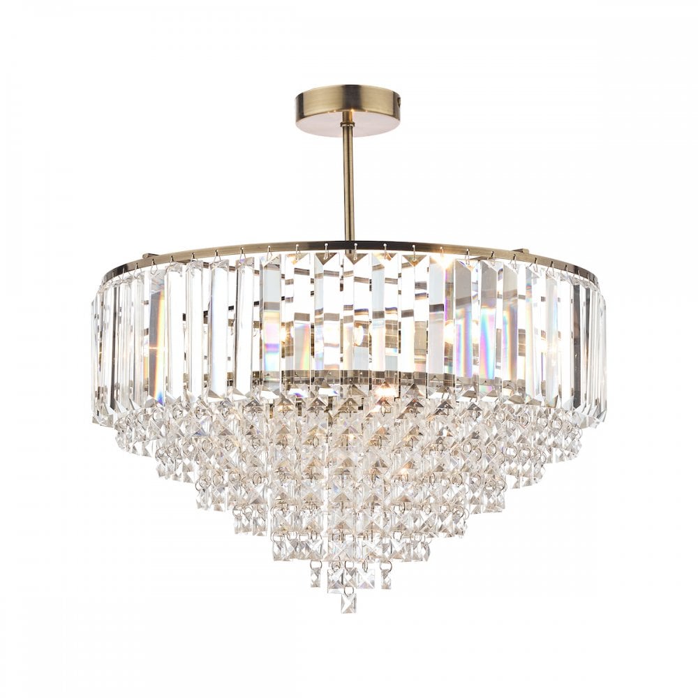 Vienna 5 Light Semi Flush Ceiling Light In Antique Brass Finish And Crystal Glass LA3637913-Q
