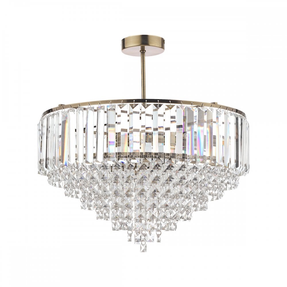 Vienna 5 Light Semi Flush Ceiling Light In Antique Brass Finish And Crystal Glass LA3637913-Q