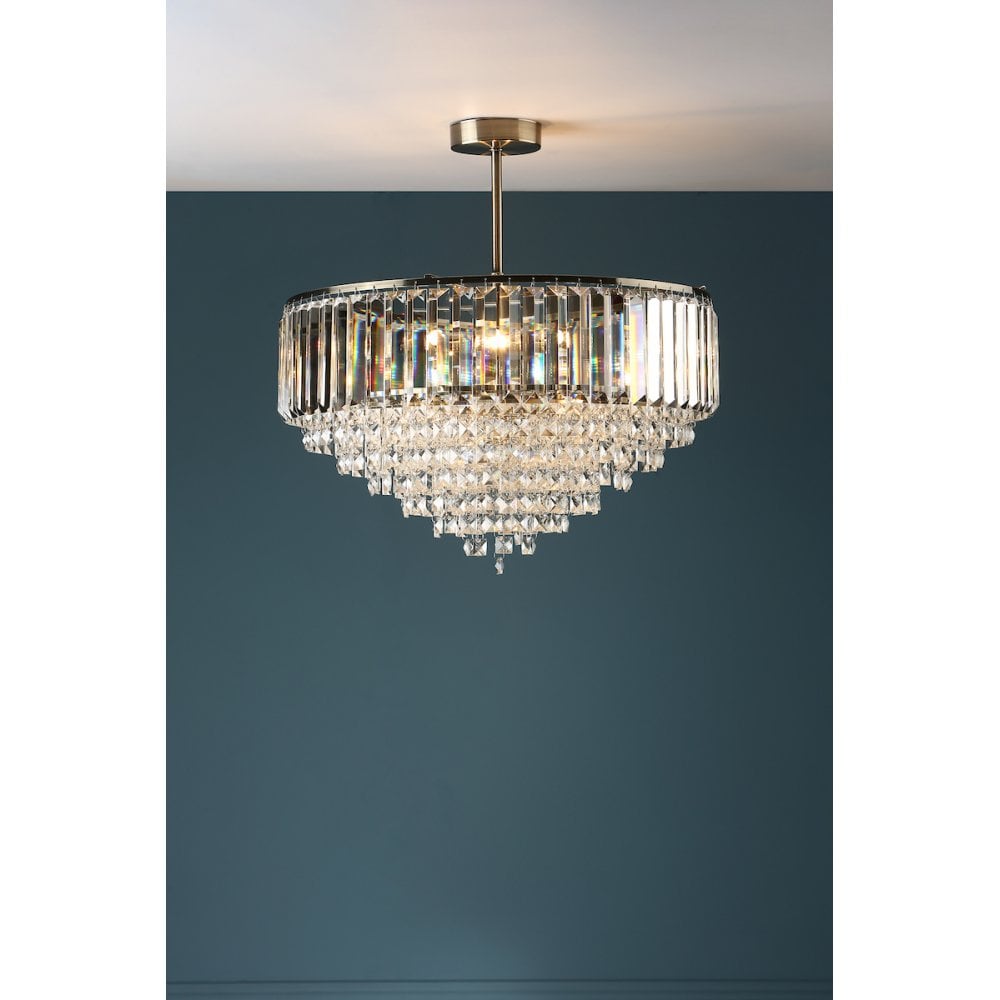 Vienna 5 Light Semi Flush Ceiling Light In Antique Brass Finish And Crystal Glass LA3637913-Q
