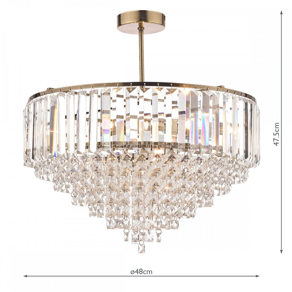 Vienna 5 Light Semi Flush Ceiling Light In Antique Brass Finish And Crystal Glass LA3637913-Q