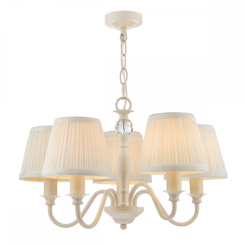 Ellis 5 Light Ceiling Pendant Light In Satin Cream With Shades LA3726687-Q