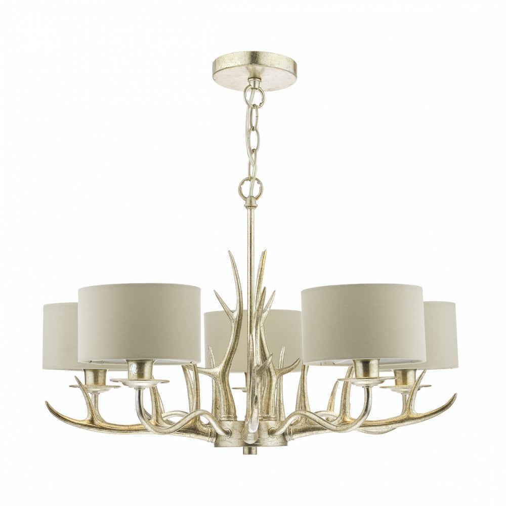 Mulroy 5 Light Ceiling Antler Chandelier In Cream Gold With Natural Shades LA3677580-Q
