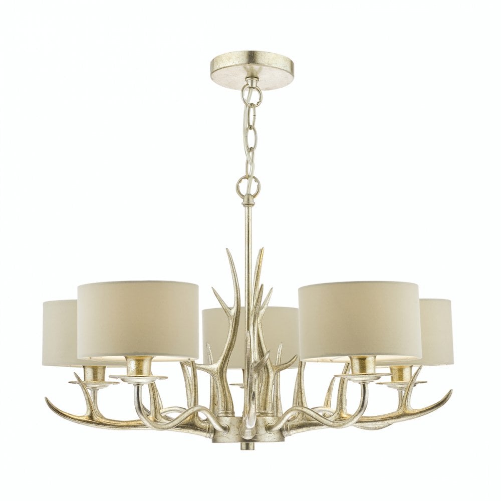 Mulroy 5 Light Ceiling Antler Chandelier In Cream Gold With Natural Shades LA3677580-Q