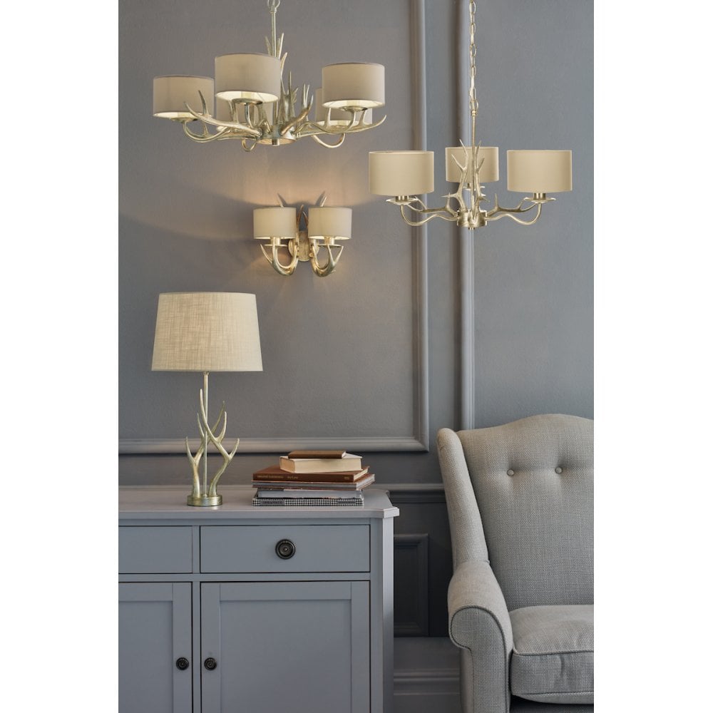 Mulroy 5 Light Ceiling Antler Chandelier In Cream Gold With Natural Shades LA3677580-Q