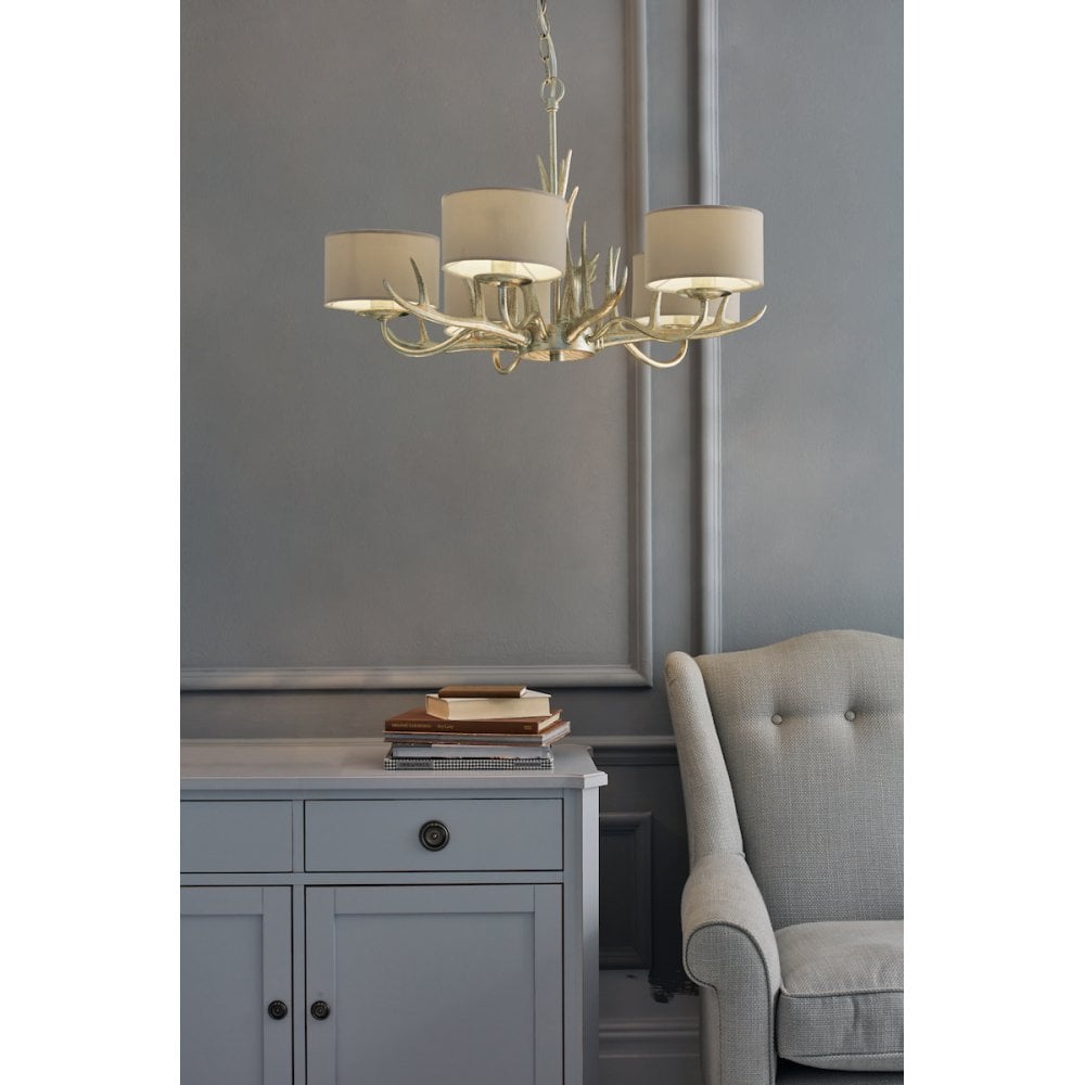 Mulroy 5 Light Ceiling Antler Chandelier In Cream Gold With Natural Shades LA3677580-Q