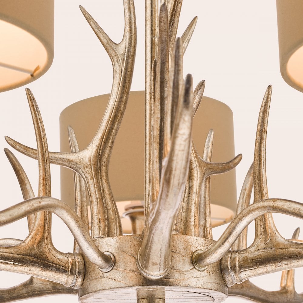 Mulroy 5 Light Ceiling Antler Chandelier In Cream Gold With Natural Shades LA3677580-Q