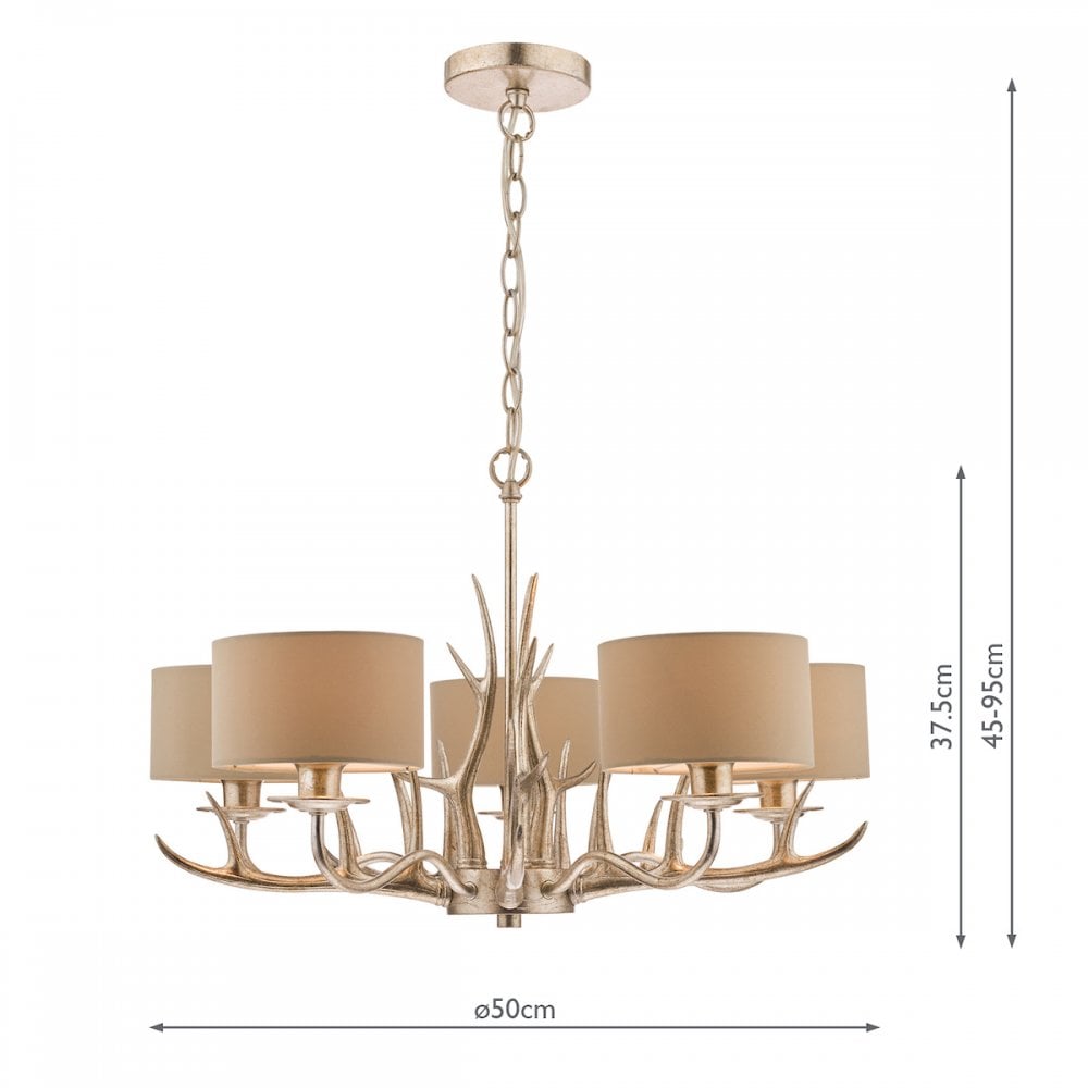 Mulroy 5 Light Ceiling Antler Chandelier In Cream Gold With Natural Shades LA3677580-Q