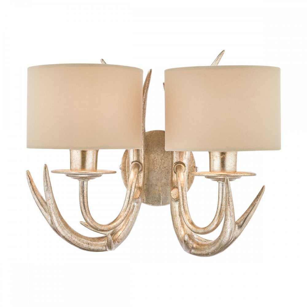 Mulroy 2 Light Antler Wall Light In Cream Gold With Natural Shades LA3727743-Q