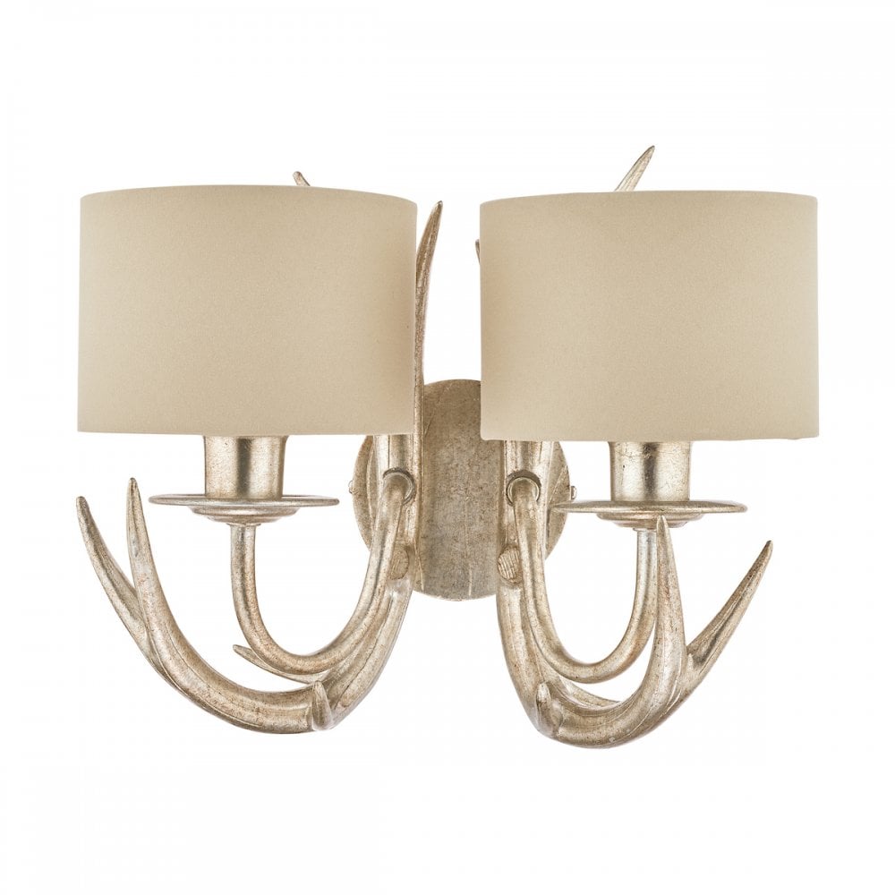 Mulroy 2 Light Antler Wall Light In Cream Gold With Natural Shades LA3727743-Q