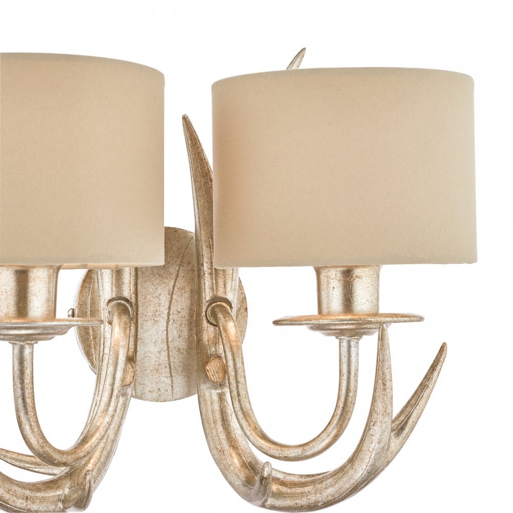 Mulroy 2 Light Antler Wall Light In Cream Gold With Natural Shades LA3727743-Q