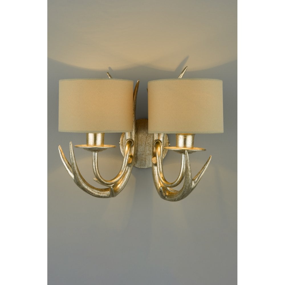 Mulroy 2 Light Antler Wall Light In Cream Gold With Natural Shades LA3727743-Q