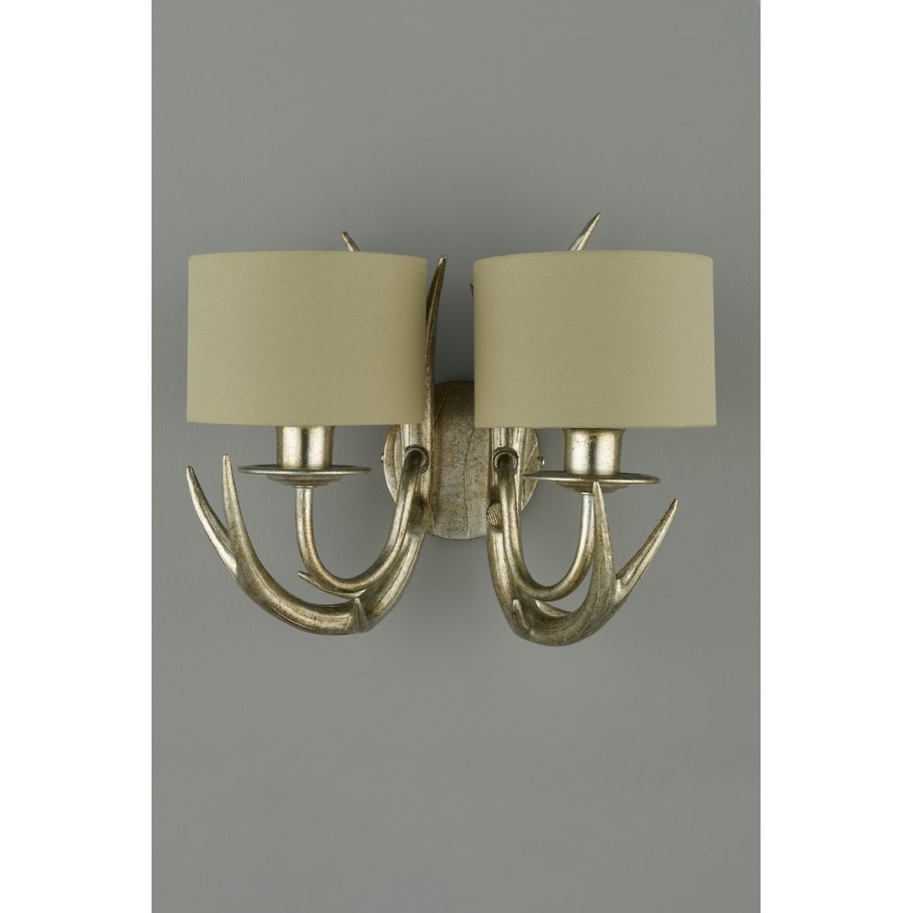 Mulroy 2 Light Antler Wall Light In Cream Gold With Natural Shades LA3727743-Q