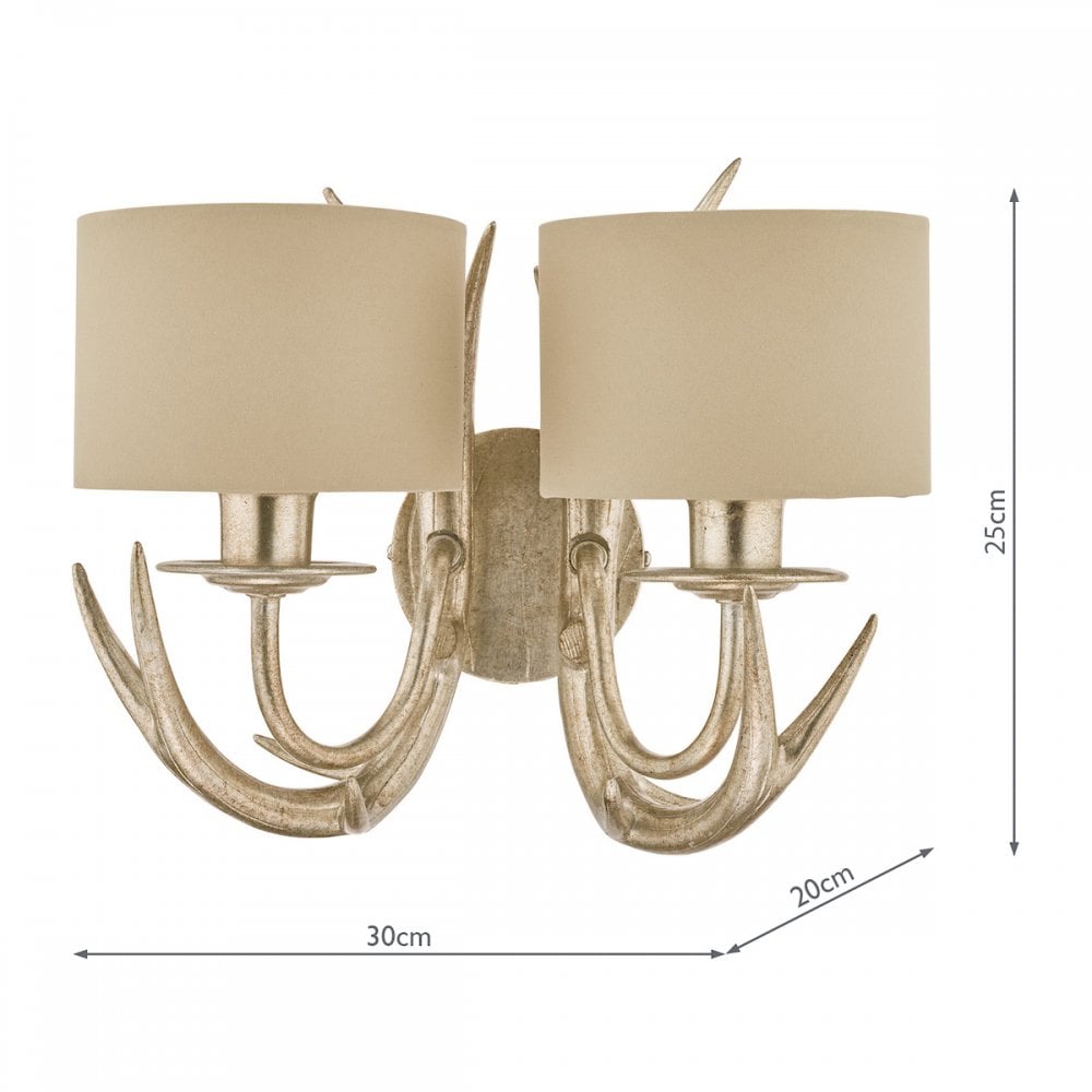 Mulroy 2 Light Antler Wall Light In Cream Gold With Natural Shades LA3727743-Q