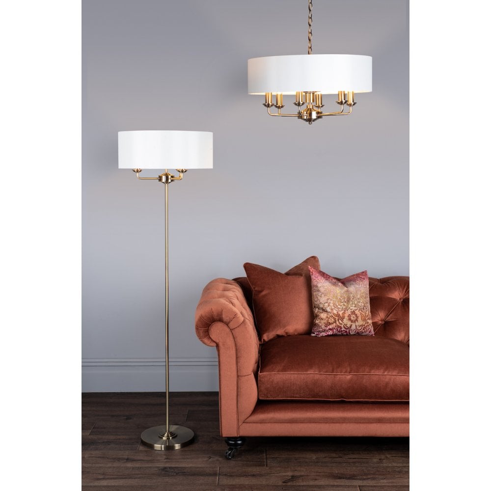 Sorrento 3 Light Floor Lamp In Antique Brass With Ivory Shade LA3622148-Q