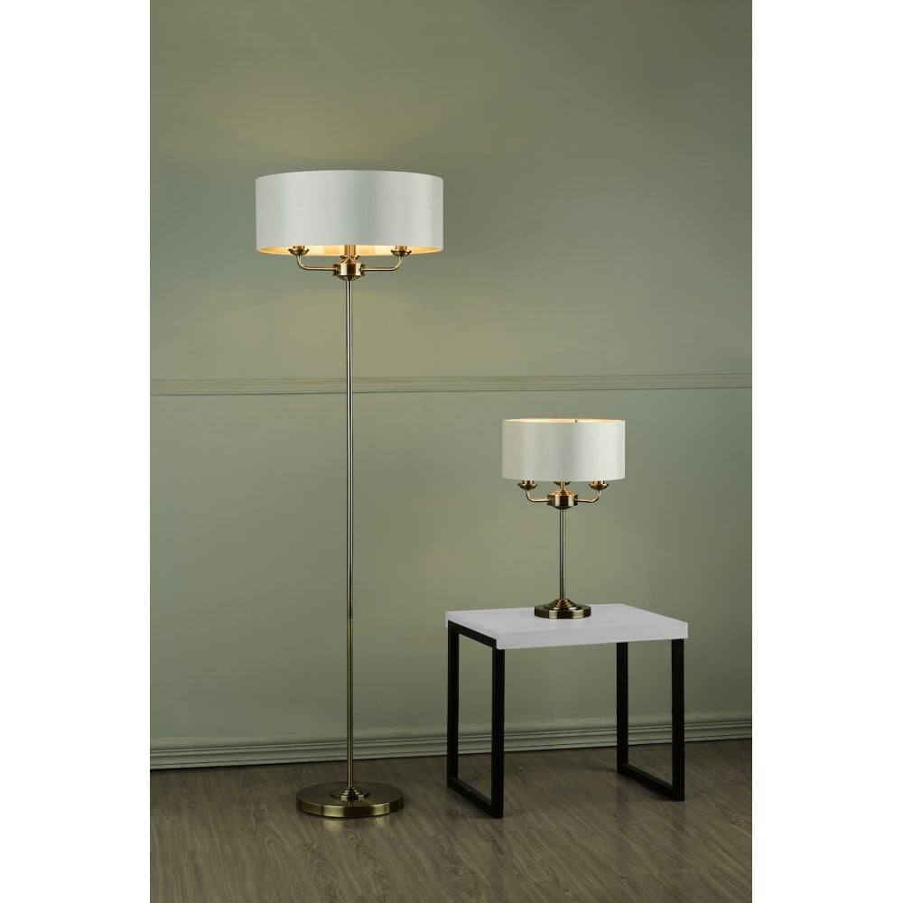 Sorrento 3 Light Floor Lamp In Antique Brass With Ivory Shade LA3622148-Q