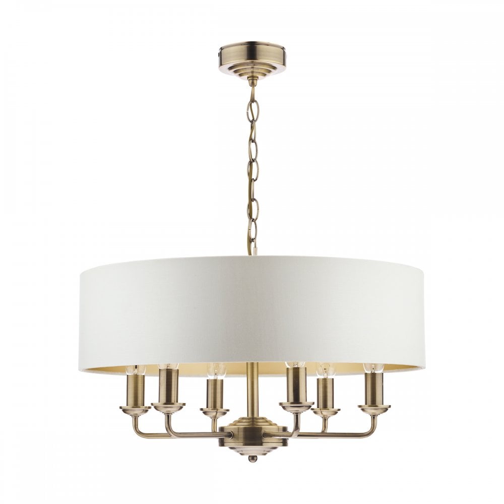 Sorrento 6 Light Ceiling Pendant Light In Antique Brass With Ivory Shade LA3621353-Q