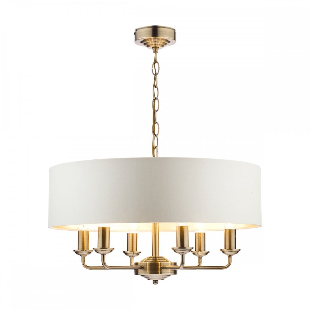 Sorrento 6 Light Ceiling Pendant Light In Antique Brass With Ivory Shade LA3621353-Q