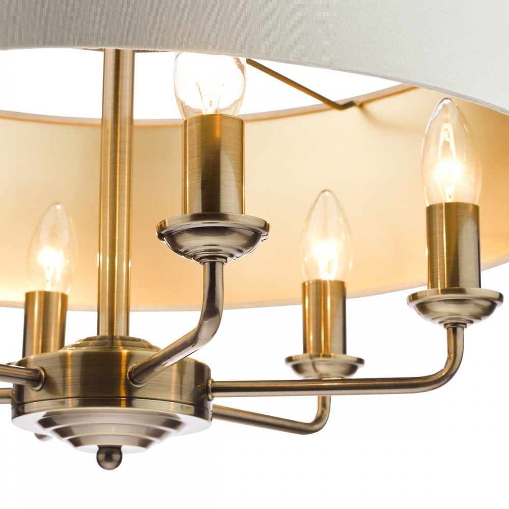 Sorrento 6 Light Ceiling Pendant Light In Antique Brass With Ivory Shade LA3621353-Q