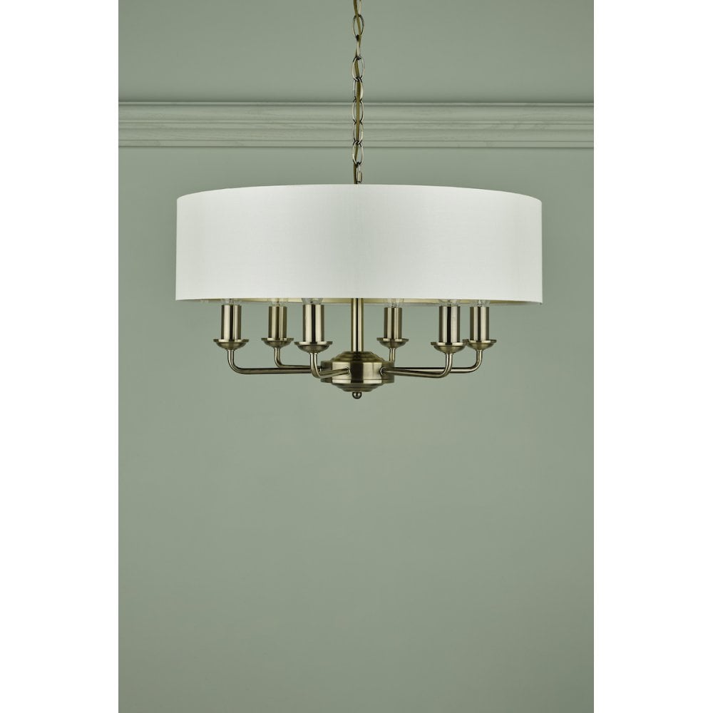 Sorrento 6 Light Ceiling Pendant Light In Antique Brass With Ivory Shade LA3621353-Q