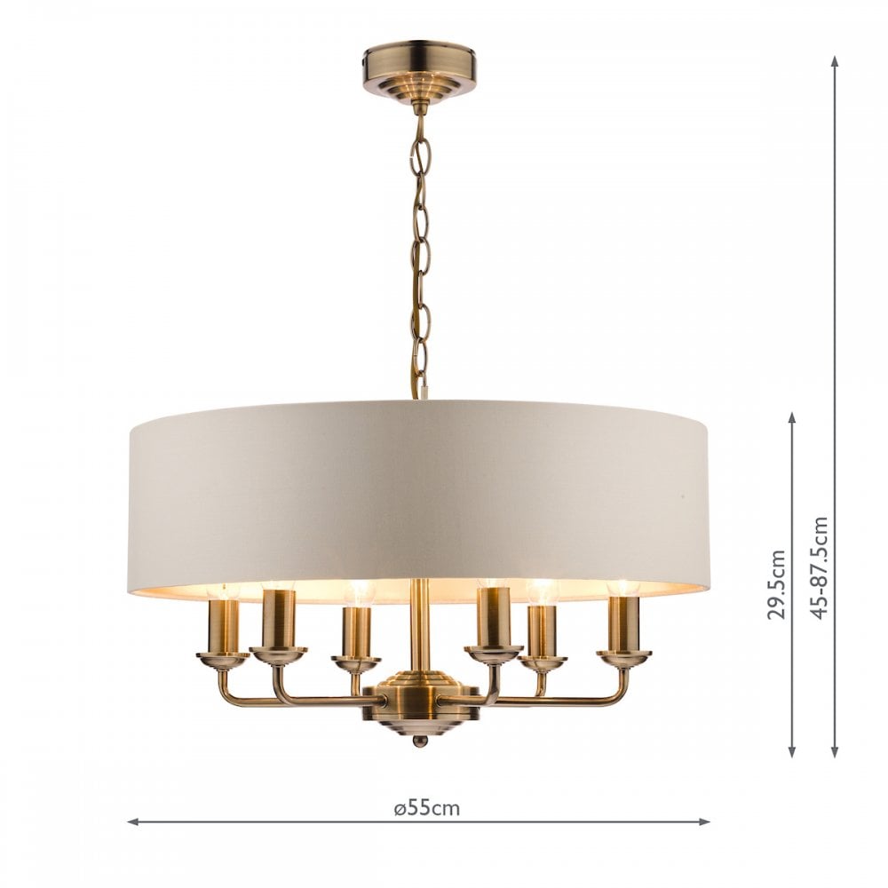 Sorrento 6 Light Ceiling Pendant Light In Antique Brass With Ivory Shade LA3621353-Q