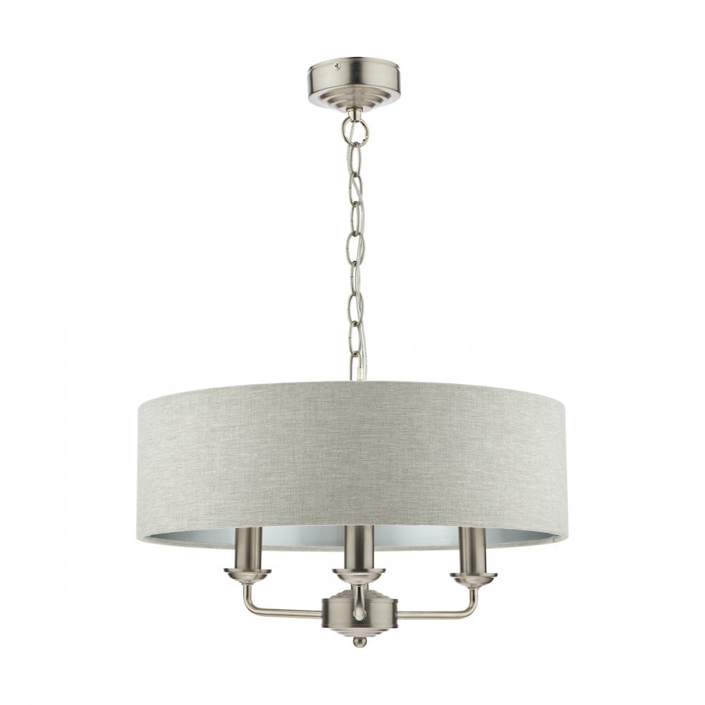 Sorrento 3 Light Ceiling Pendant Light In Satin Nickel With Natural Shade LA3567326-Q