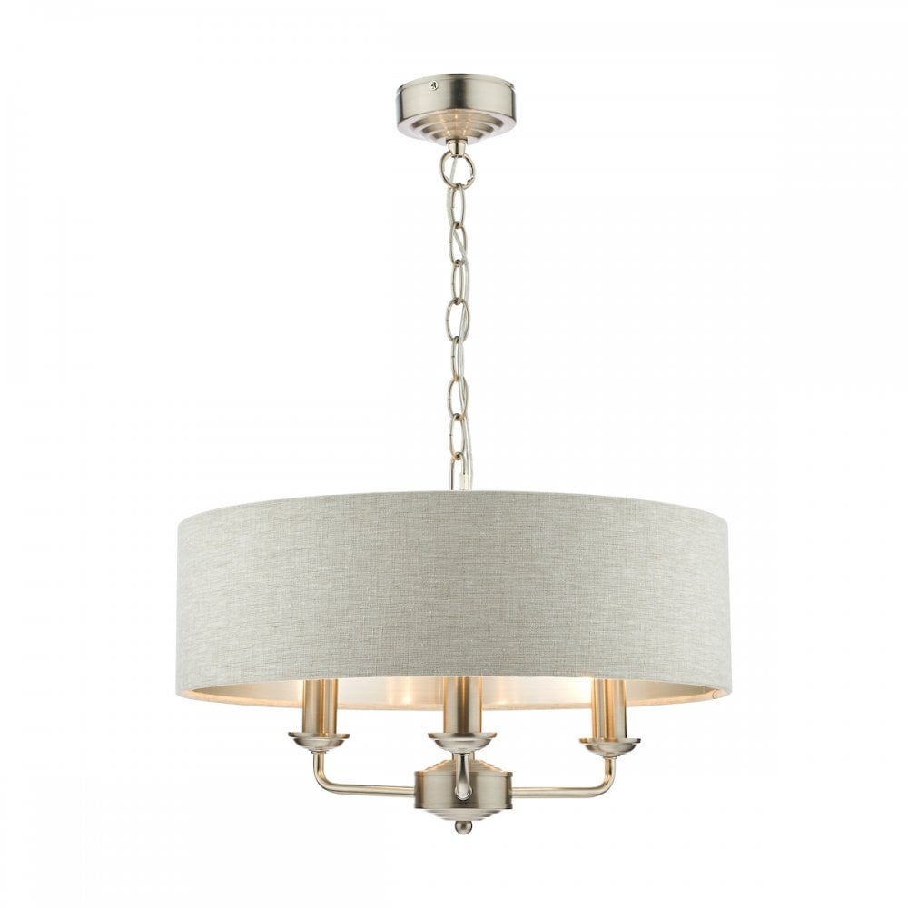 Sorrento 3 Light Ceiling Pendant Light In Satin Nickel With Natural Shade LA3567326-Q
