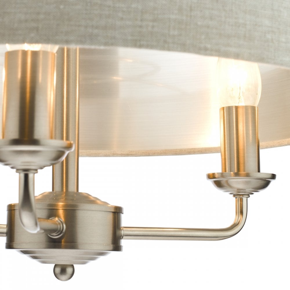 Sorrento 3 Light Ceiling Pendant Light In Satin Nickel With Natural Shade LA3567326-Q