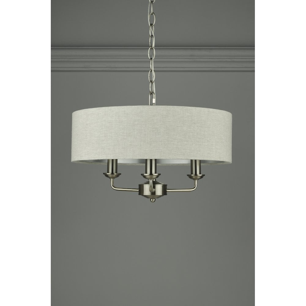 Sorrento 3 Light Ceiling Pendant Light In Satin Nickel With Natural Shade LA3567326-Q