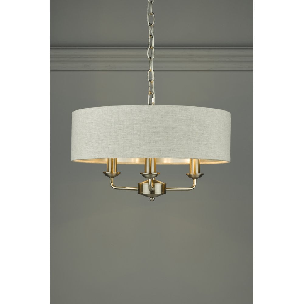 Sorrento 3 Light Ceiling Pendant Light In Satin Nickel With Natural Shade LA3567326-Q