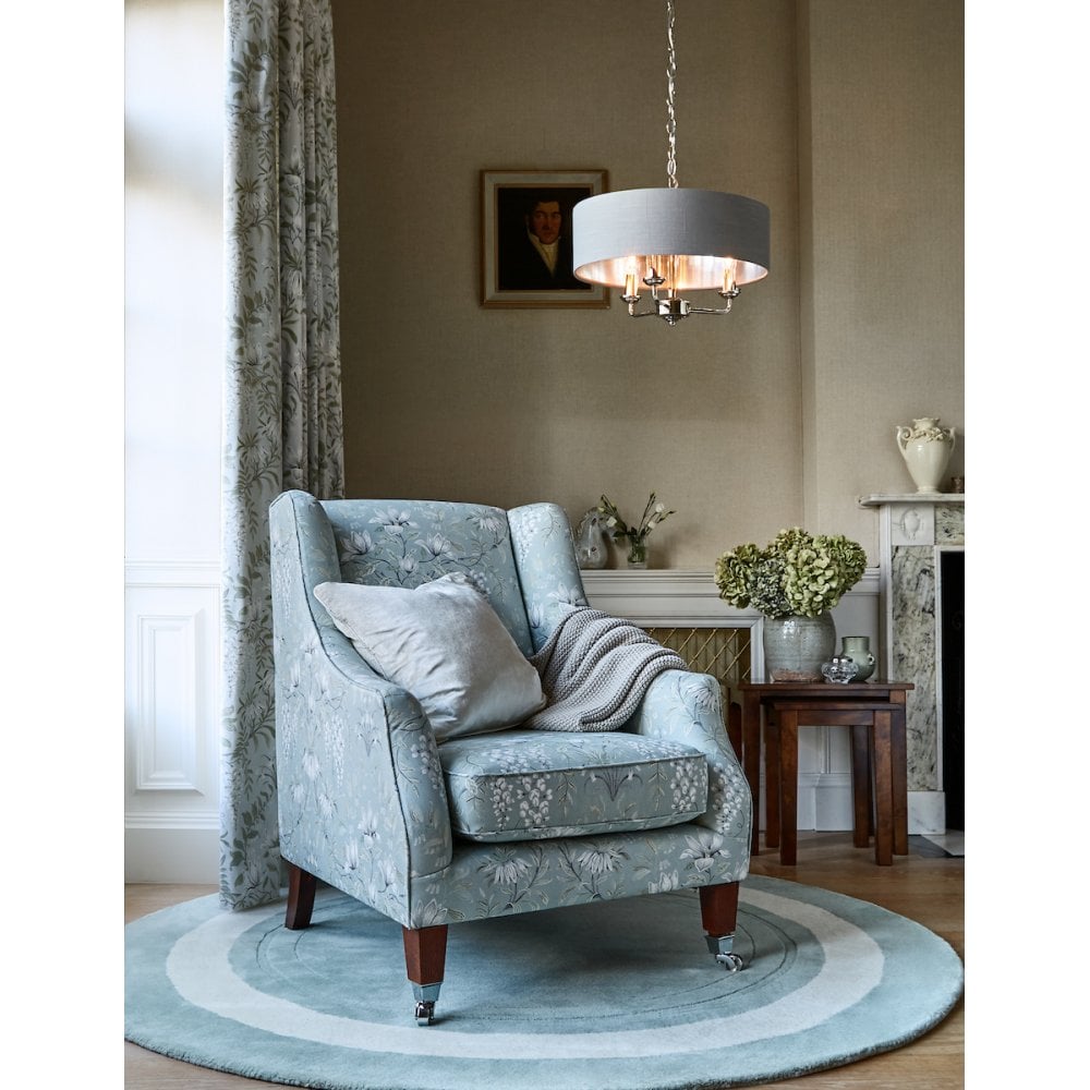 Sorrento 3 Light Ceiling Pendant Light In Satin Nickel With Natural Shade LA3567326-Q