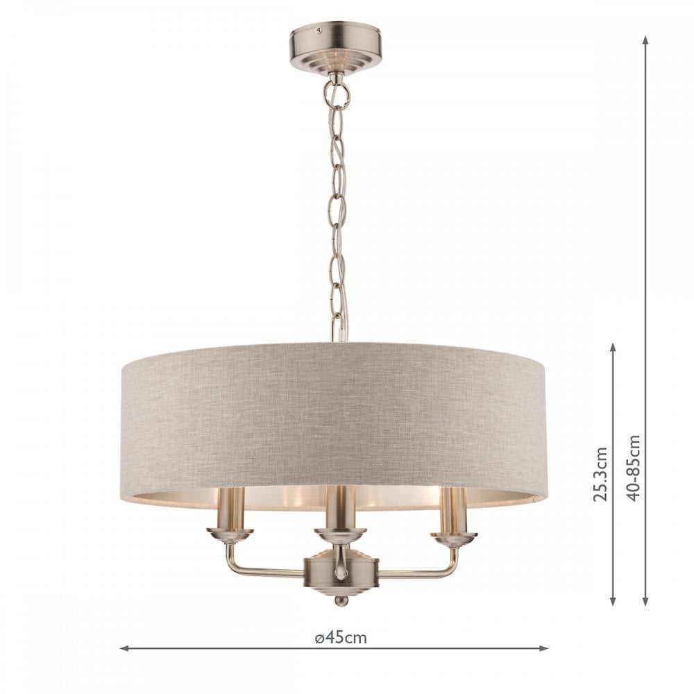 Sorrento 3 Light Ceiling Pendant Light In Satin Nickel With Natural Shade LA3567326-Q