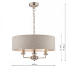 Sorrento 3 Light Ceiling Pendant Light In Satin Nickel With Natural Shade LA3567326-Q