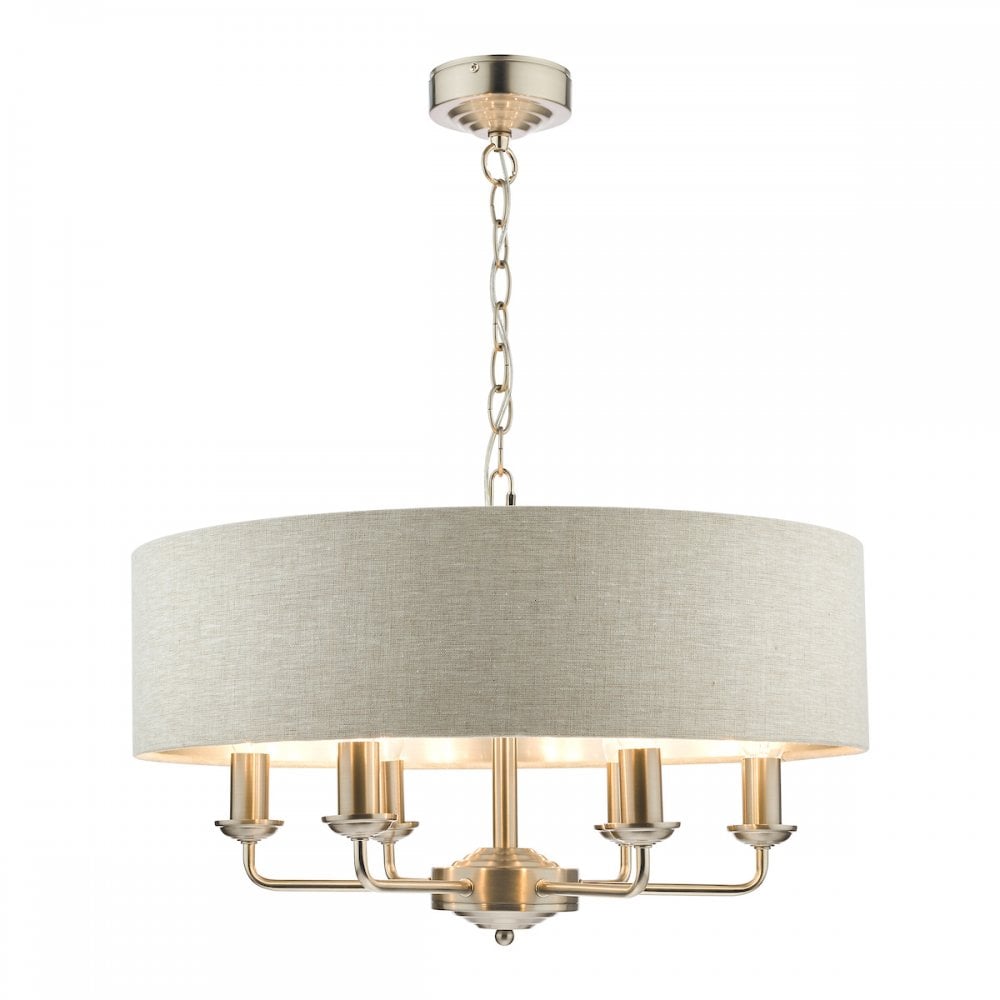 Sorrento 6 Light Ceiling Pendant Light In Satin Nickel With Natural Shade LA3518806-Q