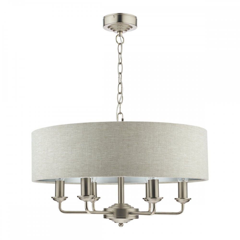 Sorrento 6 Light Ceiling Pendant Light In Satin Nickel With Natural Shade LA3518806-Q