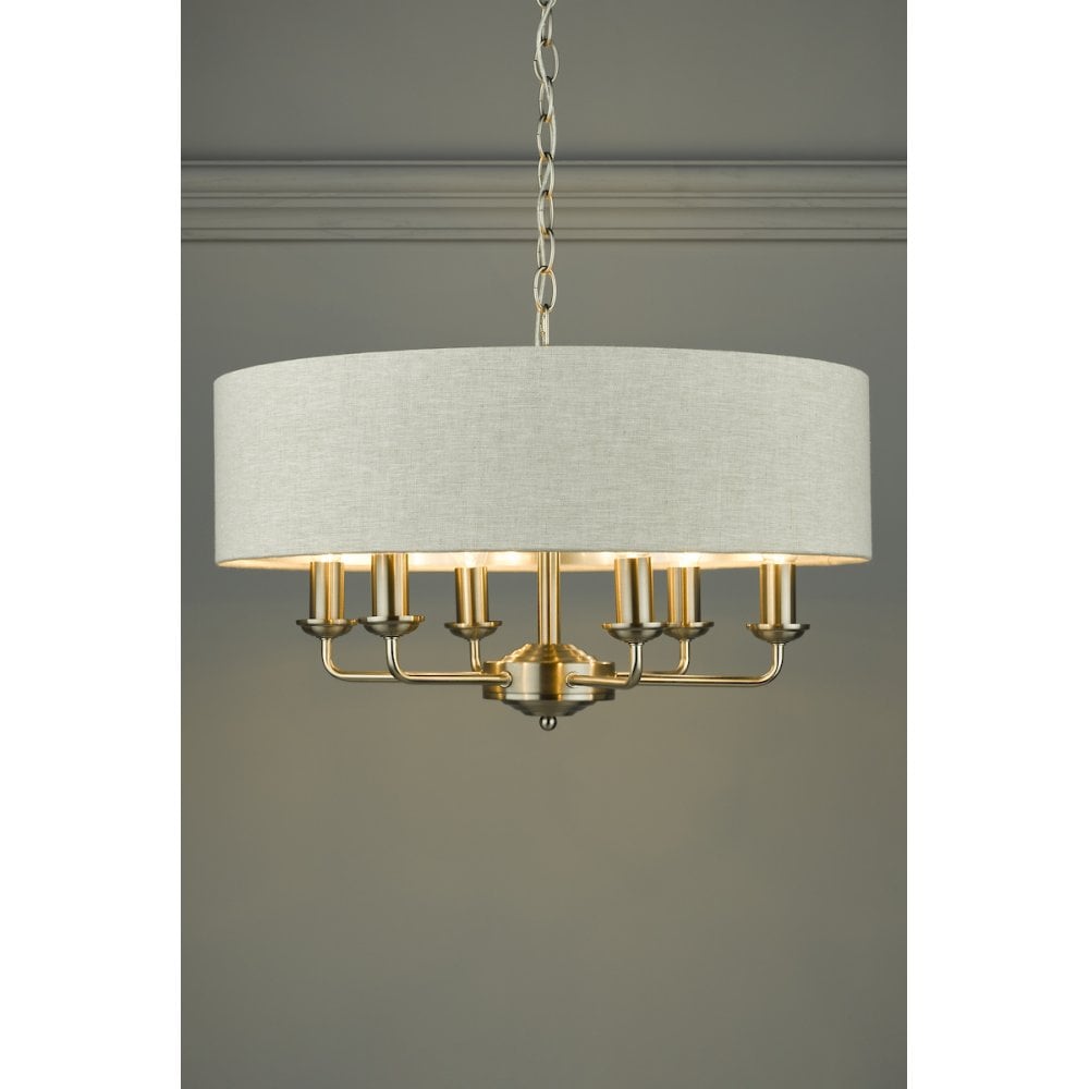 Sorrento 6 Light Ceiling Pendant Light In Satin Nickel With Natural Shade LA3518806-Q