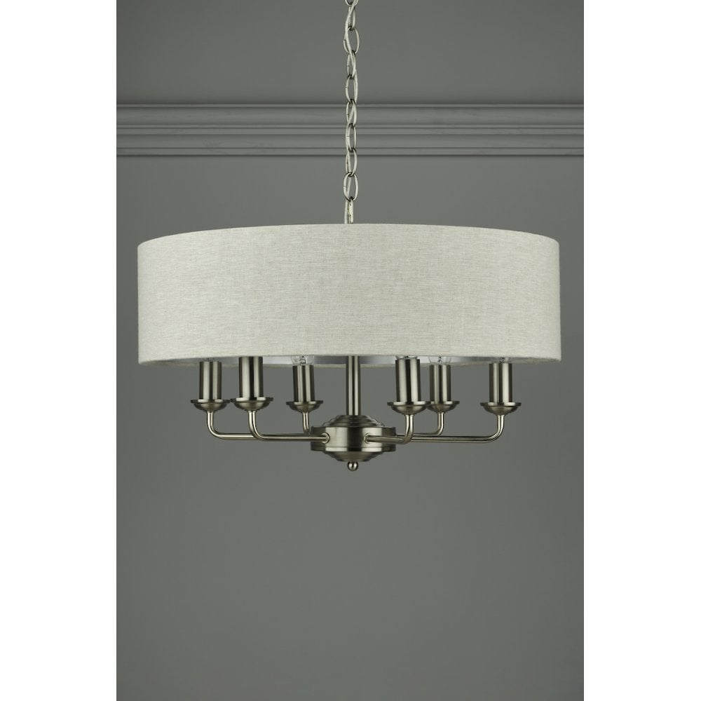 Sorrento 6 Light Ceiling Pendant Light In Satin Nickel With Natural Shade LA3518806-Q