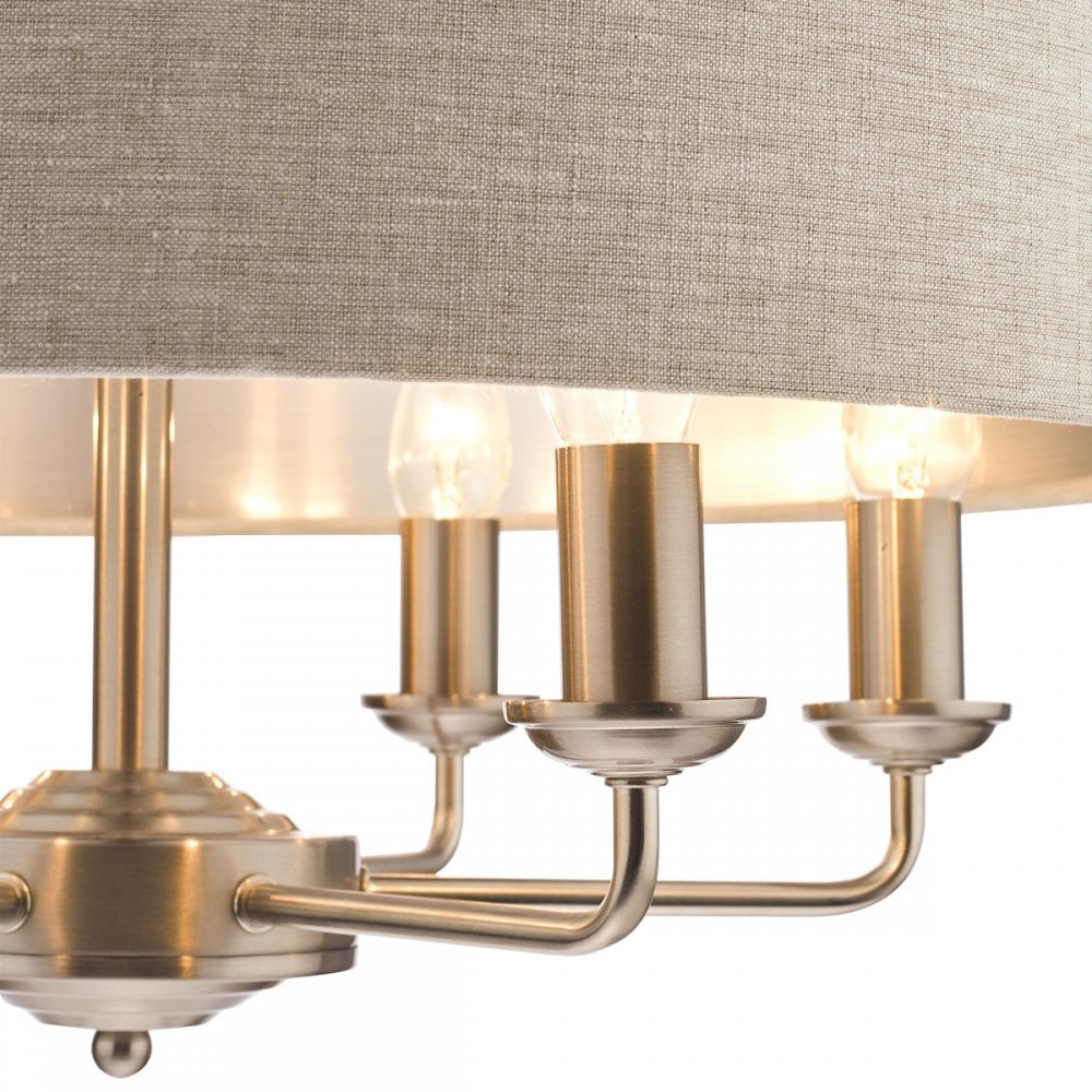 Sorrento 6 Light Ceiling Pendant Light In Satin Nickel With Natural Shade LA3518806-Q