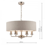 Sorrento 6 Light Ceiling Pendant Light In Satin Nickel With Natural Shade LA3518806-Q