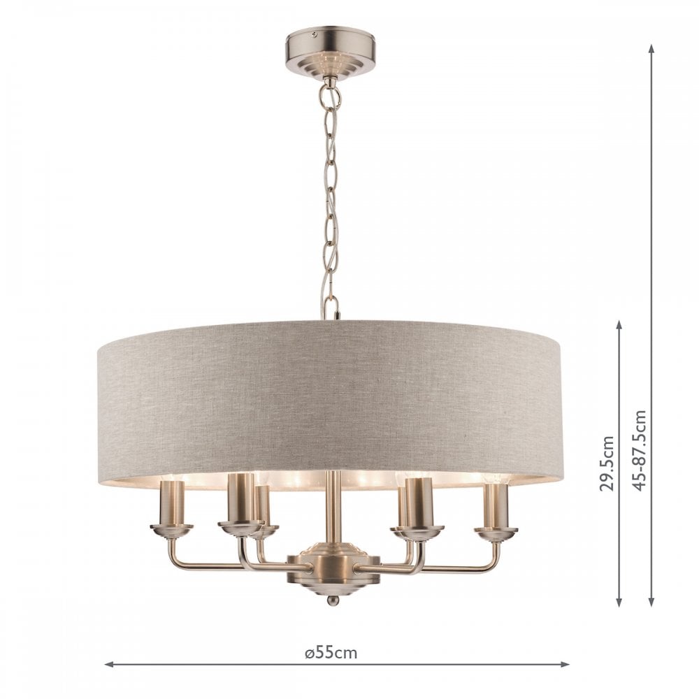 Sorrento 6 Light Ceiling Pendant Light In Satin Nickel With Natural Shade LA3518806-Q