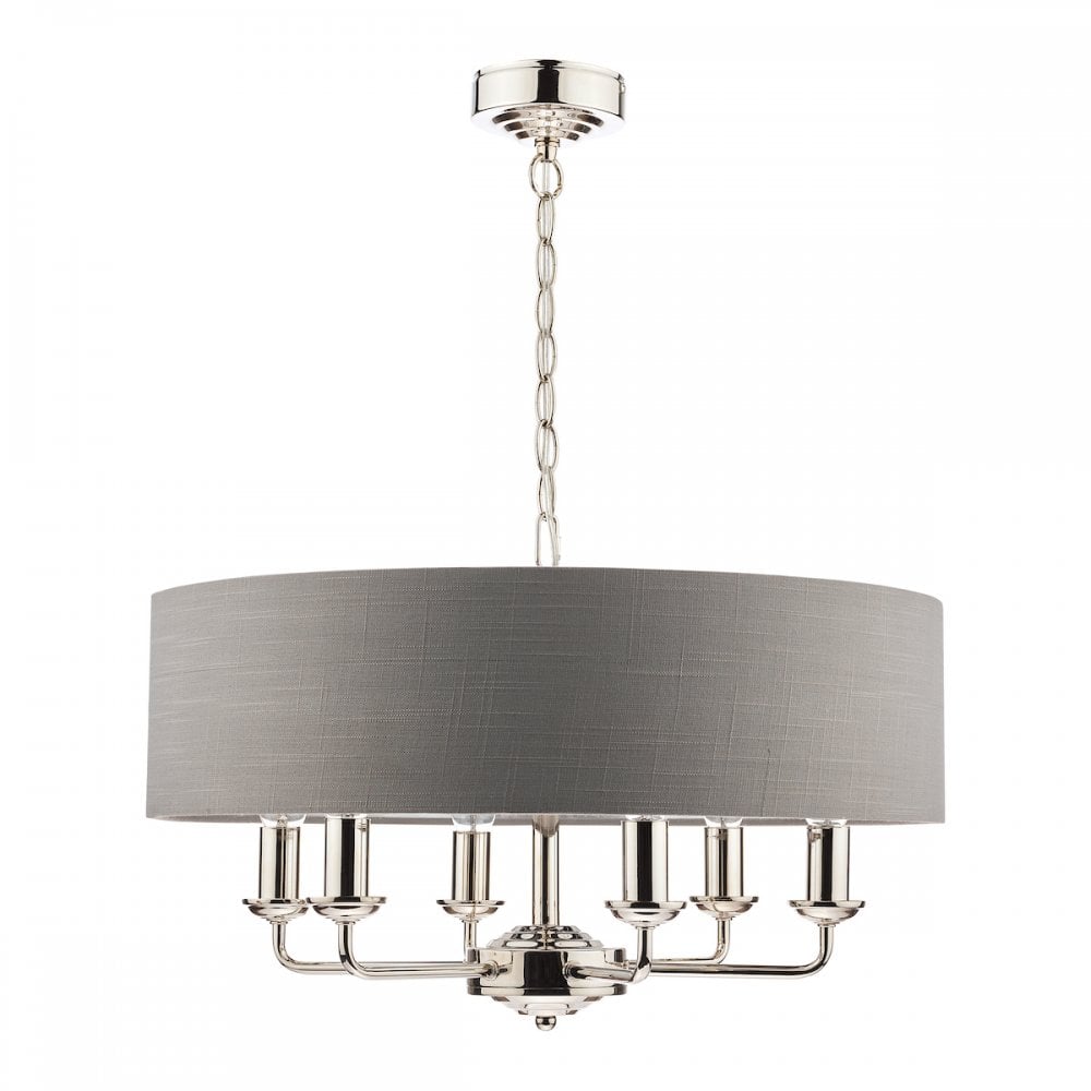 Sorrento 6 Light Ceiling Pendant Light In Polished Nickel With Charcoal Shade LA3668938-Q