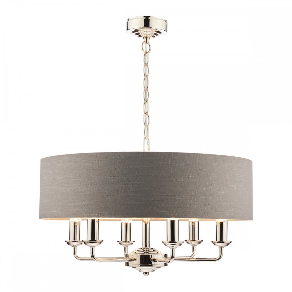 Sorrento 6 Light Ceiling Pendant Light In Polished Nickel With Charcoal Shade LA3668938-Q