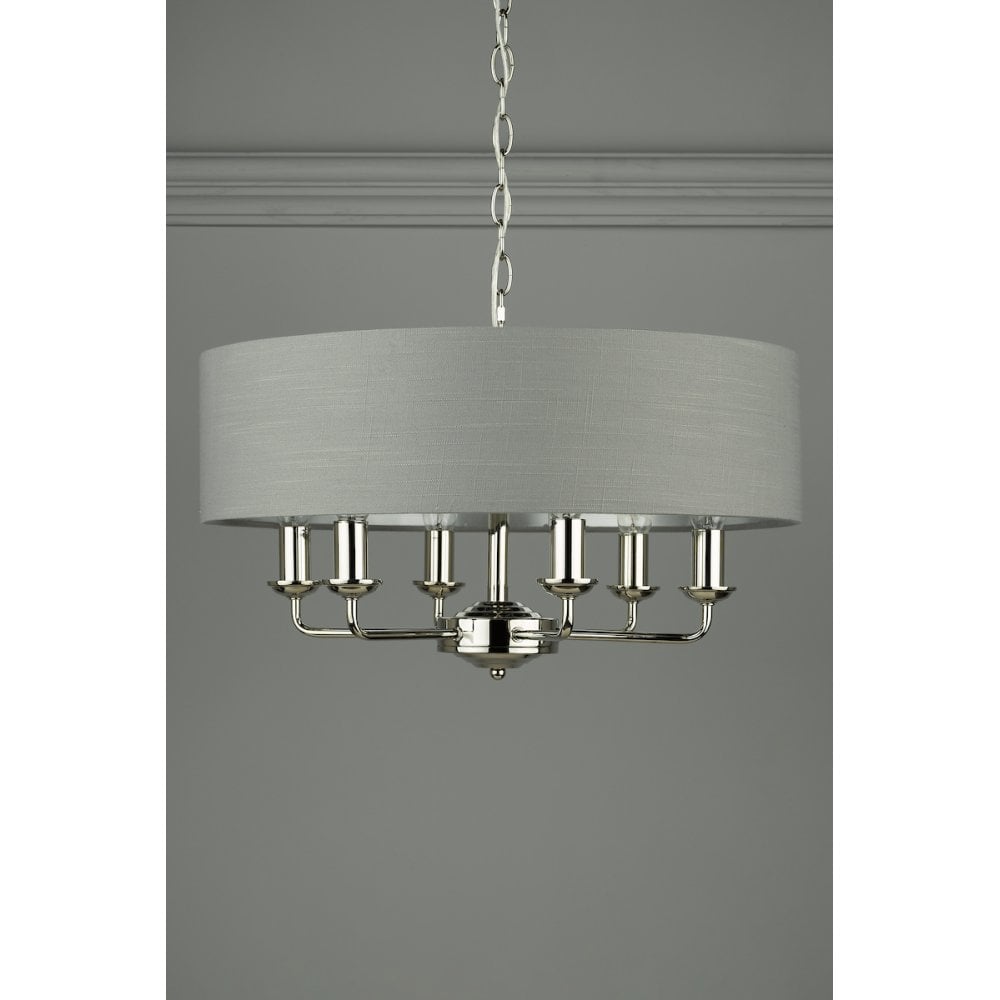 Sorrento 6 Light Ceiling Pendant Light In Polished Nickel With Charcoal Shade LA3668938-Q
