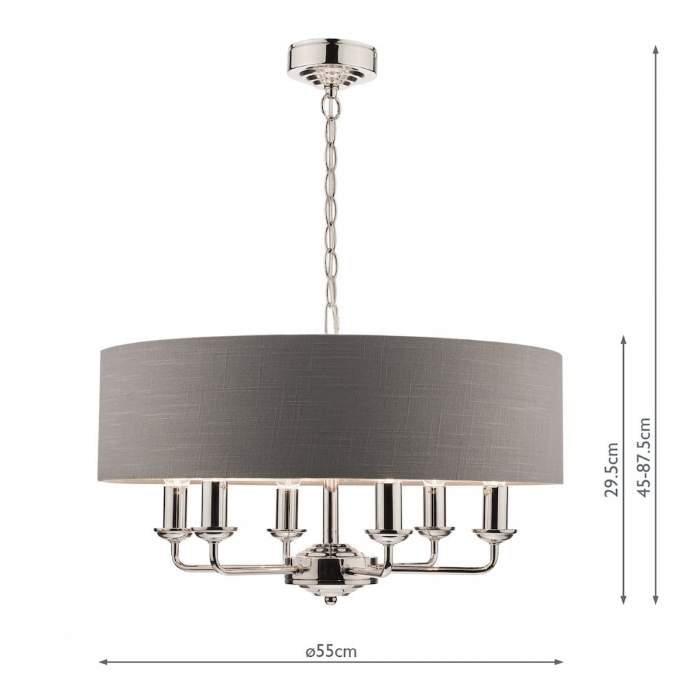 Sorrento 6 Light Ceiling Pendant Light In Polished Nickel With Charcoal Shade LA3668938-Q