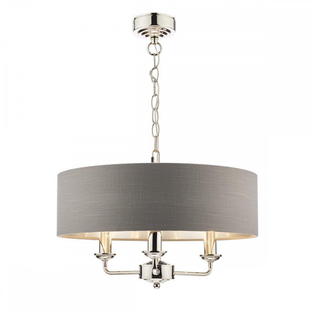 Sorrento Polished Nickel 3 Light Armed Fitting Ceiling Light with Charcoal Shade LA3688867-Q