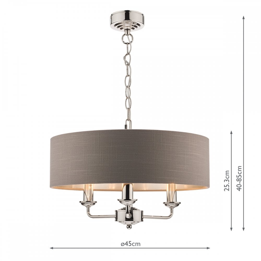 Sorrento Polished Nickel 3 Light Armed Fitting Ceiling Light with Charcoal Shade LA3688867-Q