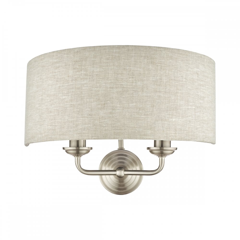 Sorrento 2 Light Wall Light In Satin Nickel With Natural Shade LA3727712-Q