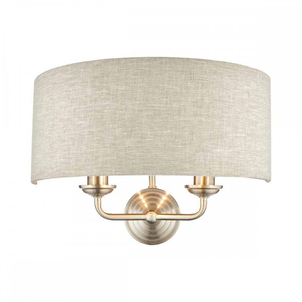 Sorrento 2 Light Wall Light In Satin Nickel With Natural Shade LA3727712-Q