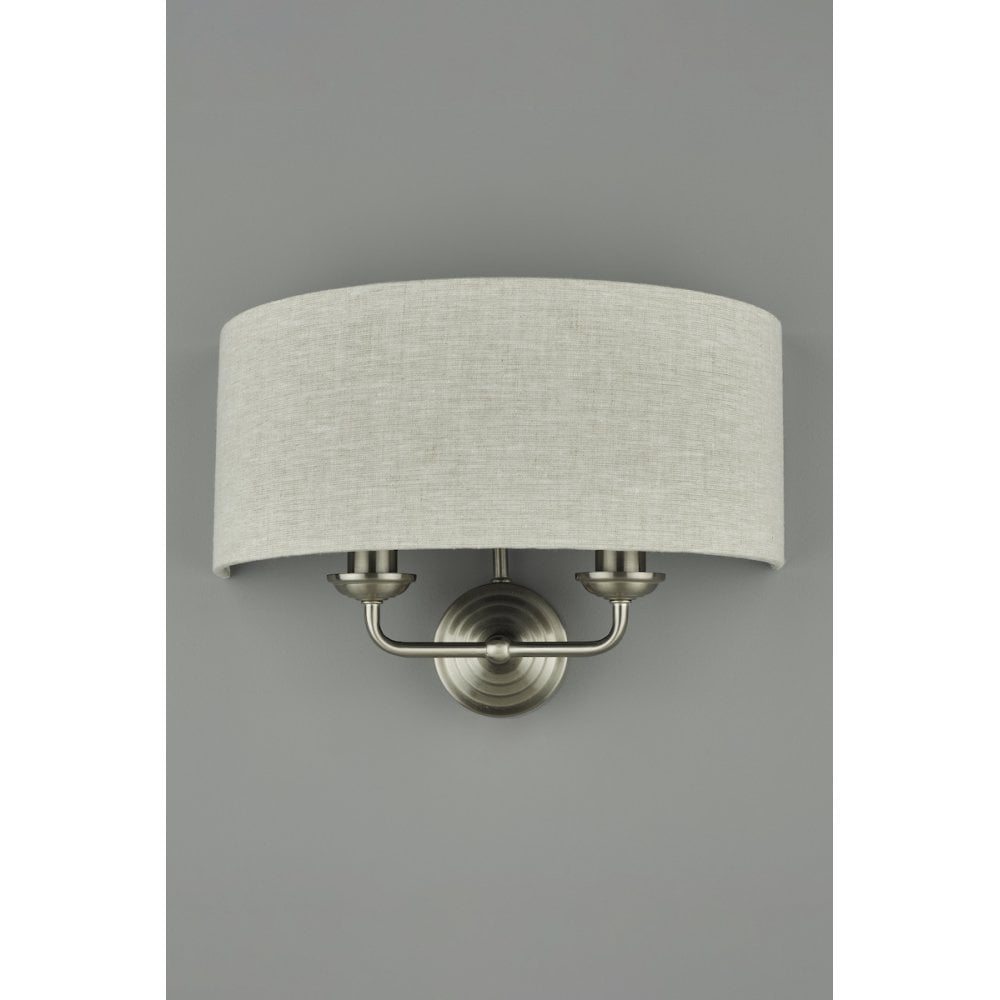 Sorrento 2 Light Wall Light In Satin Nickel With Natural Shade LA3727712-Q