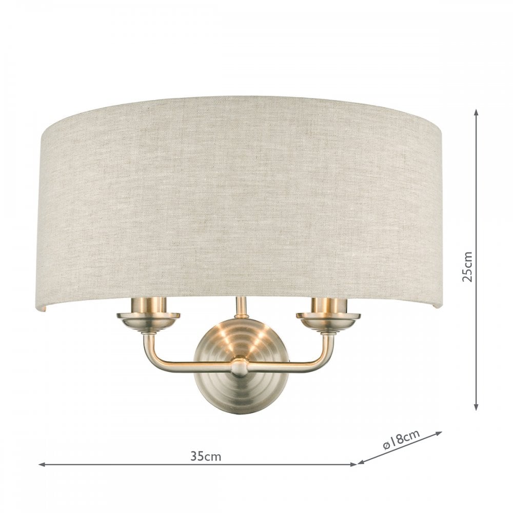 Sorrento 2 Light Wall Light In Satin Nickel With Natural Shade LA3727712-Q